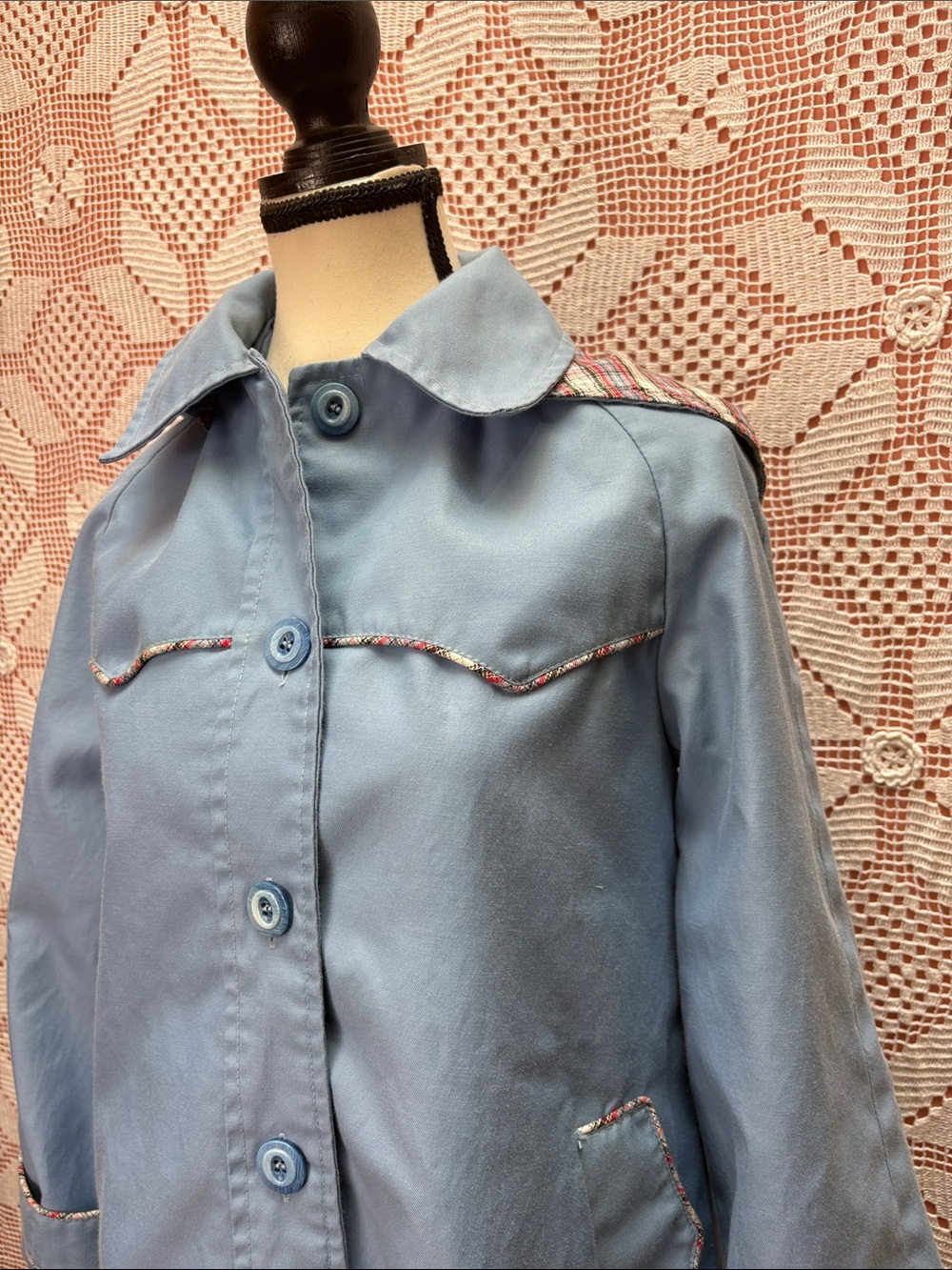 1970’s Vintage Sears 7/16 Boutique Blue Hooded Coat Sz Sm - Picture 2 of 14